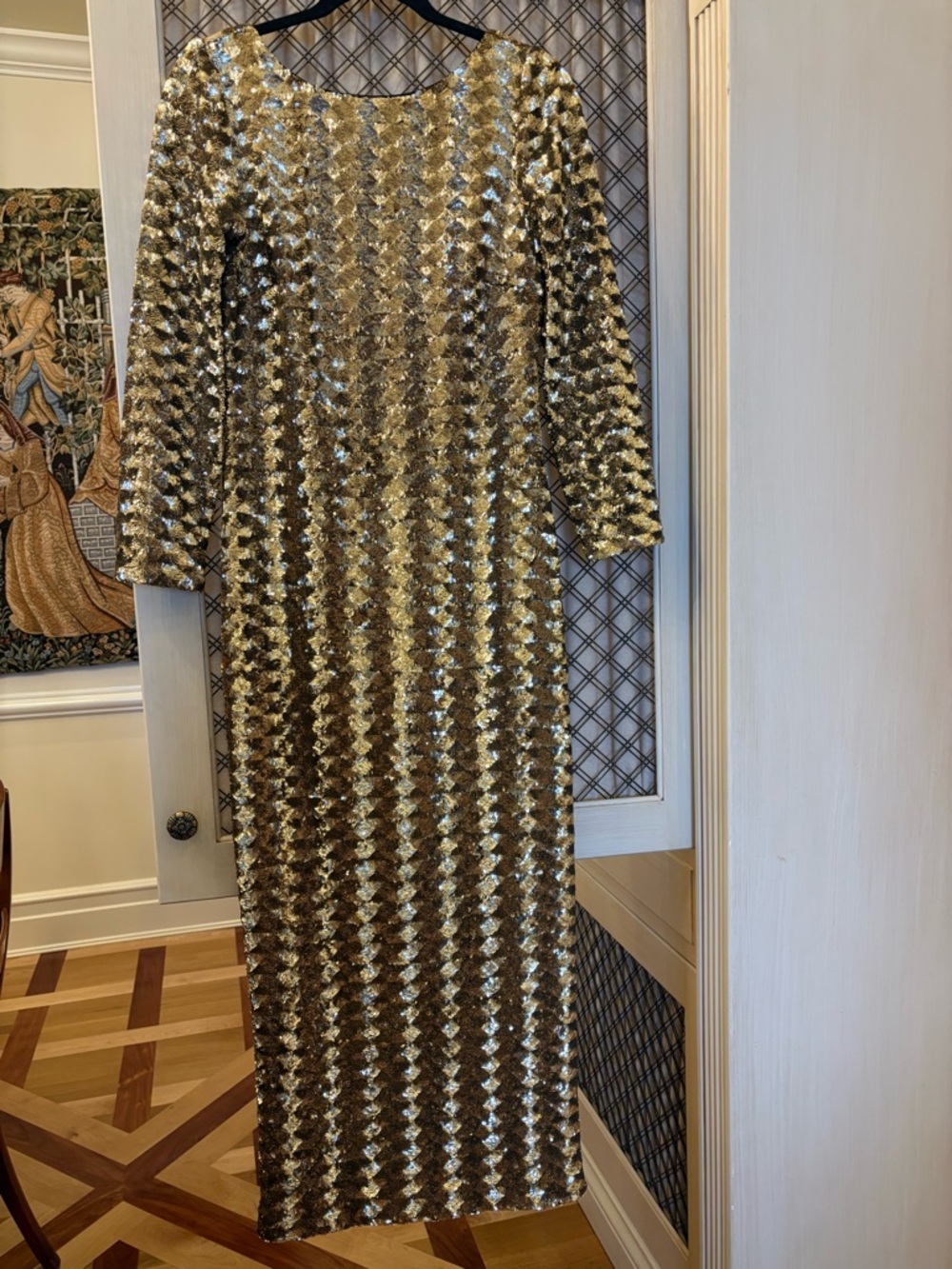 Badgley Mischka Gold Sequin Long Sleeve Gown